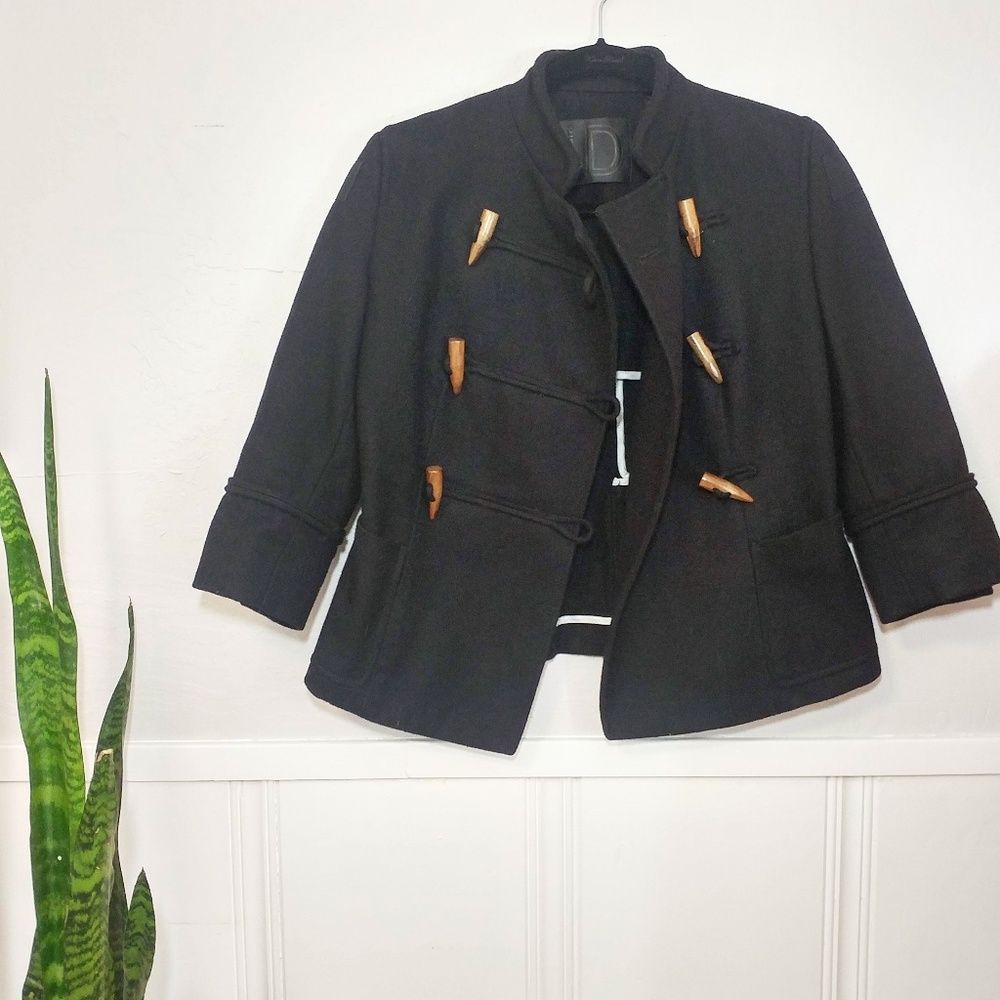 UO Troy Smith Black Wool Toggle Peacoat 3/4 Sleeve
